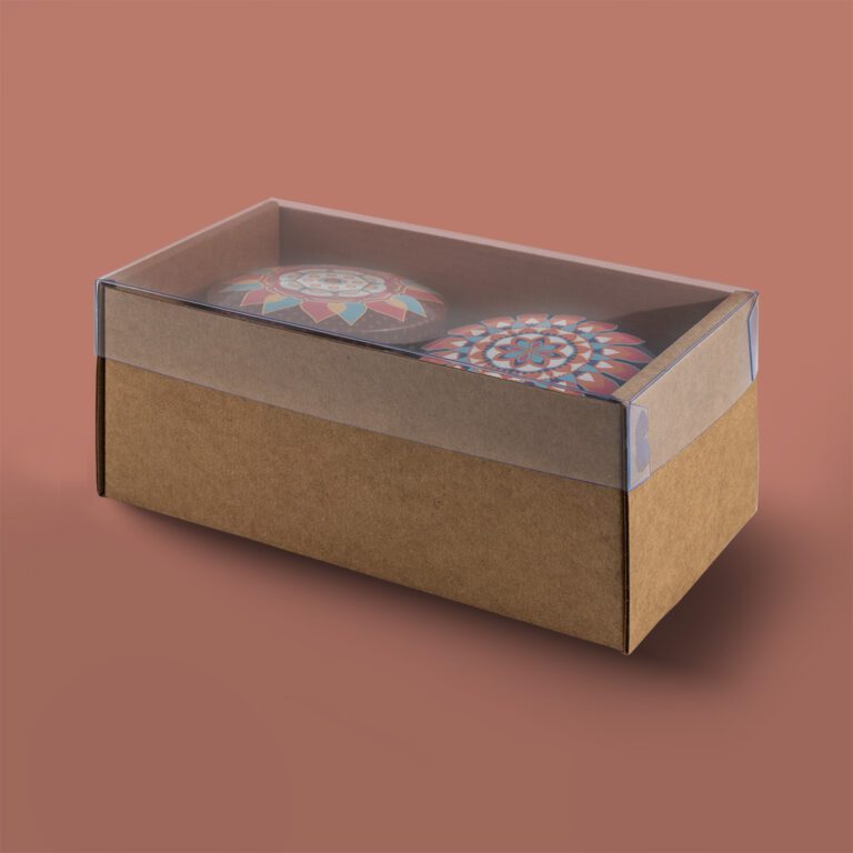 Envase Caja base de cartón con tapa de plástico transparente